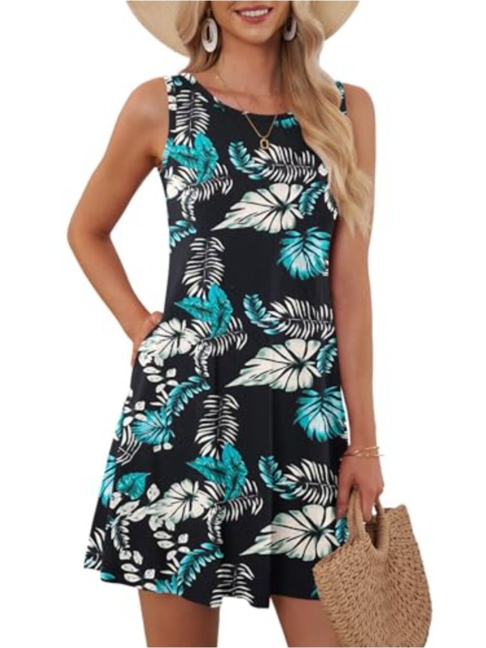 Sleeveless Sun Dress with Pockets Casual Summer Swing Dress